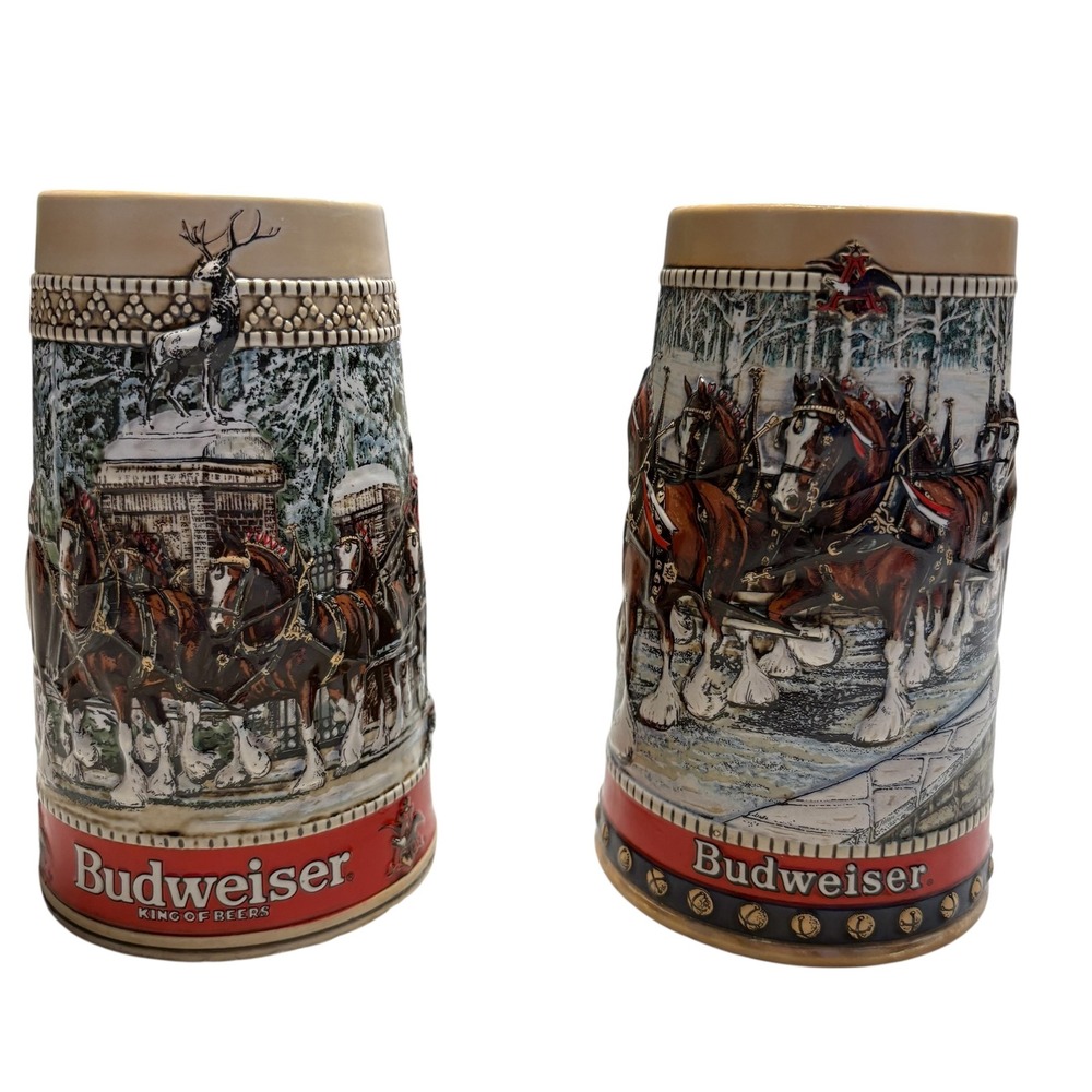 Budweiser VINTAGE Holiday Beer Stein Set 1988/89 Clydesdales Ceramarte CS19 CS89